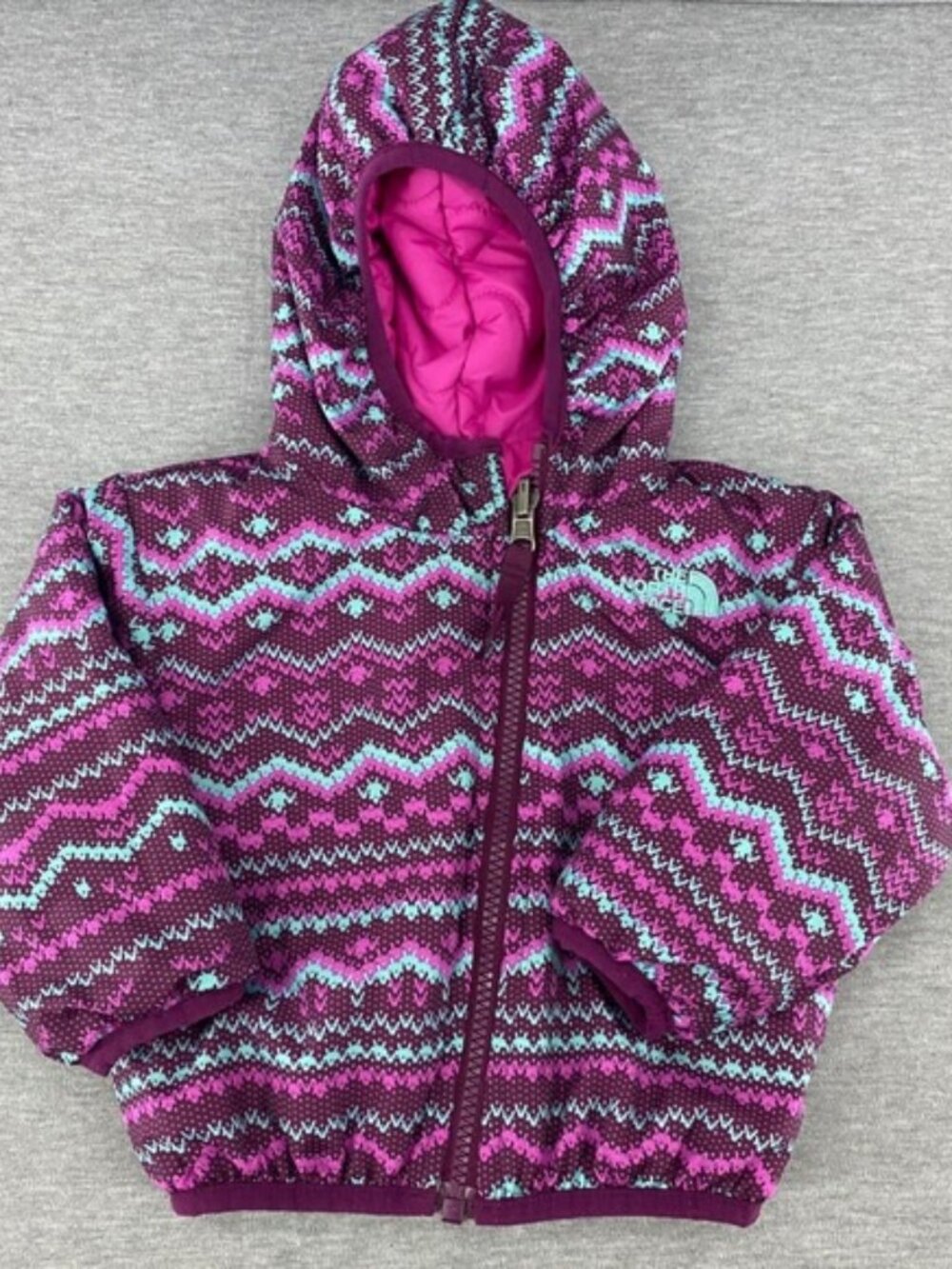 Reversible Infant Toddler Hooded Puffer Jacket Pink Purple 0-3 mo